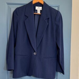 Worthington Essentials Navy Blazer Tailored Single Button Classic Jacket Vintage